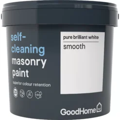 GoodHome Self-cleaning Pure Brilliant White Smooth Matt Masonry Paint, 5L -Trade point goodhome self cleaning pure brilliant white smooth matt masonry paint 5l3663602521112 08c bq