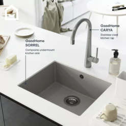 GoodHome Sorrel Grey Composite Quartz 1 Bowl Kitchen Sink (W)550mm X (L)460mm 22 GoodHome Sorrel Grey Composite Quartz 1 Bowl Kitchen Sink (W)550mm X (L)460mm -Trade point goodhome sorrel grey composite quartz 1 bowl kitchen sink w 550mm x l 460mm5059340458434 45i EN
