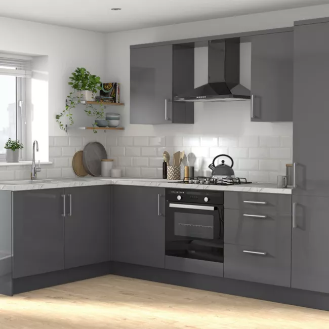 GoodHome Stevia Gloss Anthracite Slab Base Kitchen Cabinet (W)1000mm (H)720mm 7 GoodHome Stevia Gloss Anthracite Slab Base Kitchen Cabinet (W)1000mm (H)720mm - Image 5