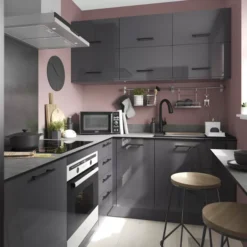 GoodHome Stevia Gloss Anthracite Slab Base Kitchen Cabinet (W)600mm (H)720mm -Trade point goodhome stevia gloss anthracite slab base kitchen cabinet w 600mm h 720mm5059340702575 04i bq