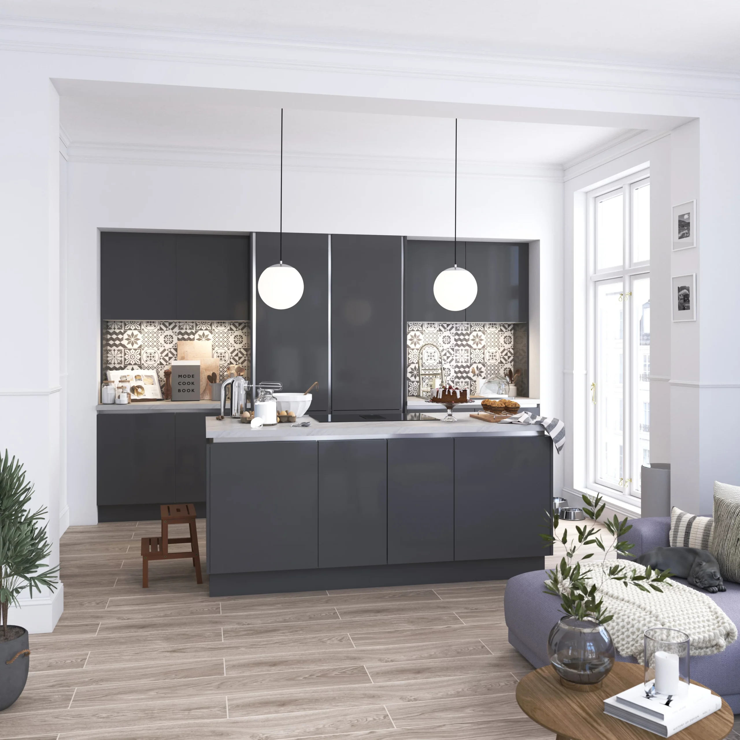 GoodHome Stevia Gloss Anthracite Slab Tall Larder Cabinet Door (W)600mm (H)1467mm (T)18mm 8 GoodHome Stevia Gloss Anthracite Slab Tall Larder Cabinet Door (W)600mm (H)1467mm (T)18mm - Image 6