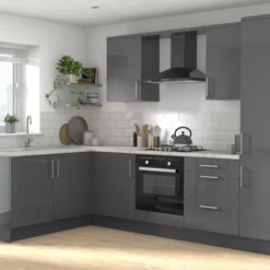 GoodHome Stevia Gloss Anthracite Slab Wall Kitchen Cabinet (W)300mm (H)720mm -Trade point goodhome stevia gloss anthracite slab wall kitchen cabinet w 300mm h 720mm5059340702575 05i bq