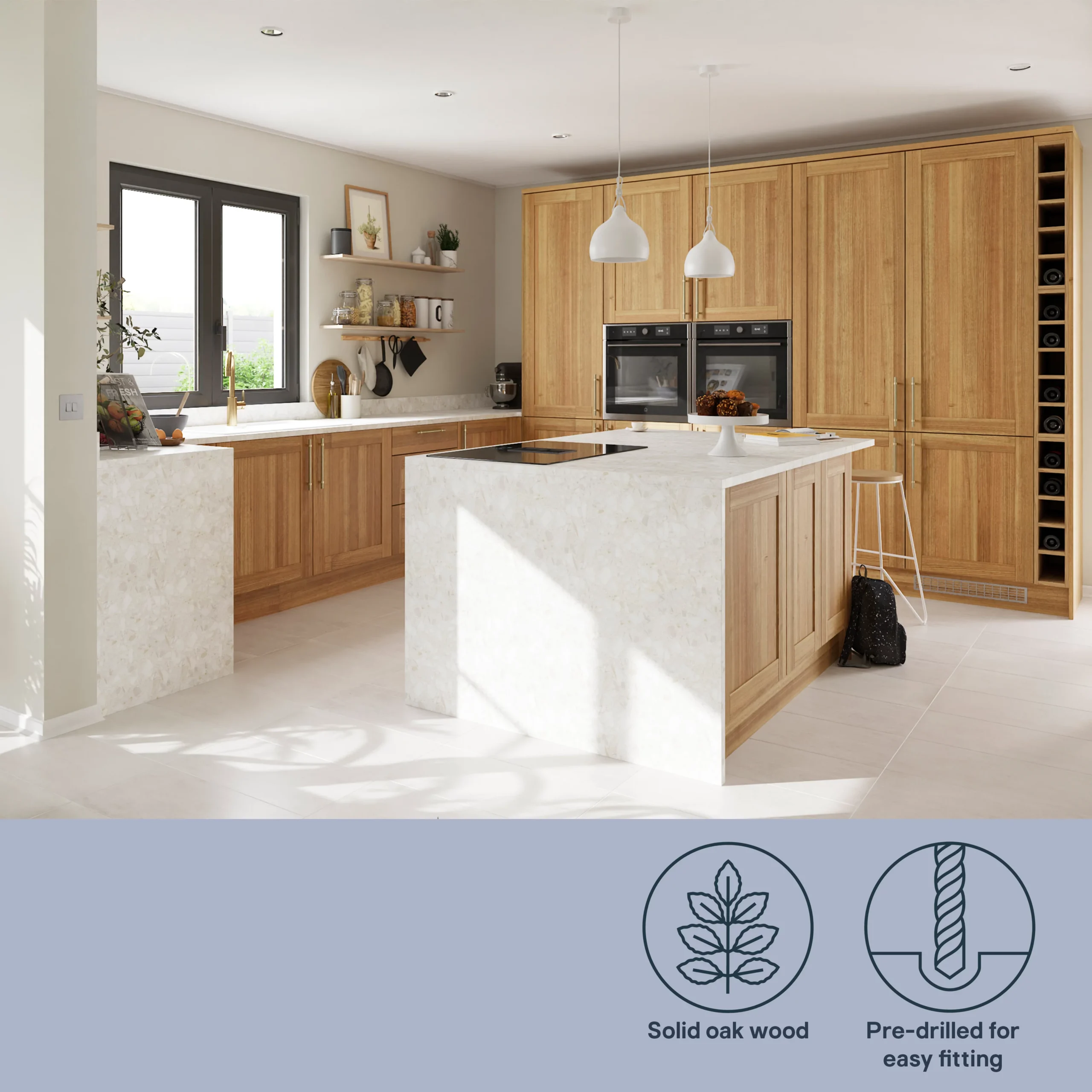 GoodHome Verbena Natural Oak Shaker Tall Larder Cabinet Door (W)500mm (H)1467mm (T)20mm 15 GoodHome Verbena Natural Oak Shaker Tall Larder Cabinet Door (W)500mm (H)1467mm (T)20mm - Image 13