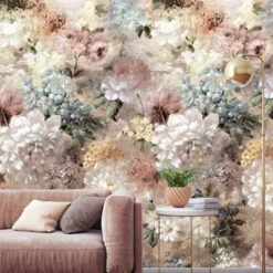 GoodHome Verdi Soft Pink Romantic Floral Matt Mural