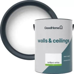 GoodHome Walls & Ceilings Brilliant White Vinyl Silk Emulsion Paint, 5L