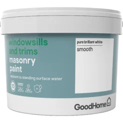 GoodHome Windowsills & Trims Pure Brilliant White Smooth Matt Masonry Paint, 2.5L -Trade point goodhome windowsills trims pure brilliant white smooth matt masonry paint 2 5l3663602520511 08c bq