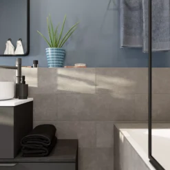 Konkrete Anthracite Matt Konkrete Concrete Effect Ceramic Wall Tile, Pack Of 8, (L)600mm (W)200mm