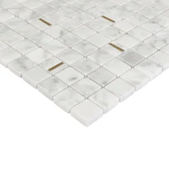 Tenashey White Marble Effect Natural Stone & Stainless Steel Mosaic Tile Sheet, (L)300mm (W)300mm -Trade point tenashey white marble effect natural stone stainless steel mosaic tile sheet l 300mm w 300mm5057741336757 36c