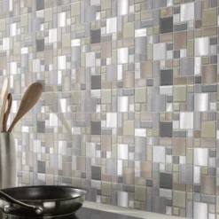 Tourino Grey Aluminium & Glass Mosaic Tile Sheet, (L)300mm (W)300mm -Trade point tourino grey aluminium glass mosaic tile sheet l 300mm w 300mm5036581068509 03i
