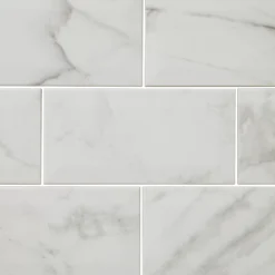 Trentie White Gloss Marble Effect Ceramic Wall Tile, Pack Of 48, (L)200mm (W)100mm