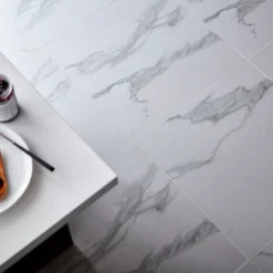 Ultimate White Gloss Marble Effect Porcelain Floor Tile, Pack Of 3, (L)595mm (W)595mm -Trade point ultimate white gloss marble effect porcelain floor tile pack of 3 l 595mm w 595mm3663602676386 01i