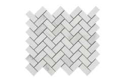 Ultimate White Polished Marble Effect Porcelain Mosaic Tile Sheet, (L)330mm (W)285mm