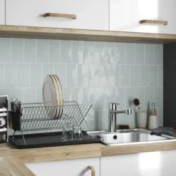 Vernisse Misty Blue Gloss Plain Ceramic Wall Tile, Pack Of 80, (L)150mm (W)75.4mm